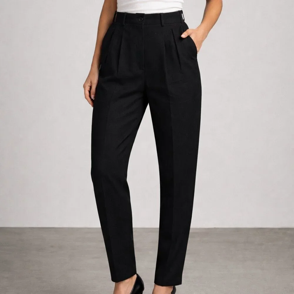 J.CREW VTG Tapered-Leg High Waist 100% Wool Black Pants Womens 8 NWT Made in USA - Picture 1 of 10